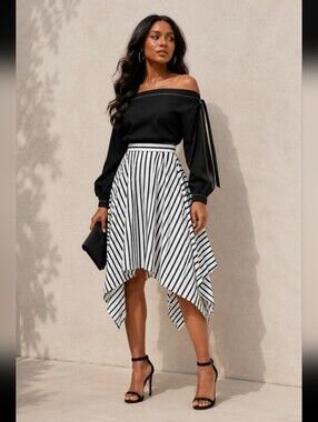Adam Lippes Striped‎ Handkerchief Hem Midi Skirt - Black & White